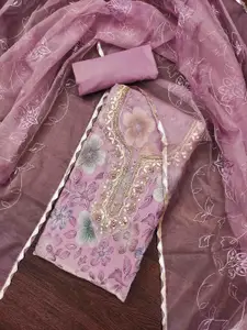 KIMISHA Floral Embellished Beads and Stones Organza Unstitched Dress Material