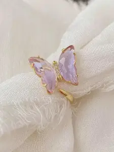 DressBerry Lovely Gold Plated Purple Crystal butterfly Ring For women and Girls