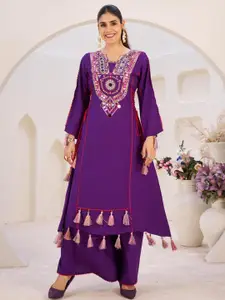 LeeliPeeri Designer Embroidered V-Neck Top With Palazzos Co-Ords