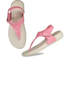 RIFOF Women Pink PU Flip Flops