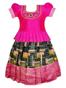 AMIRTHA FASHION Girls Embroidered Sequinned Ready to Wear Cotton Lehenga Choli