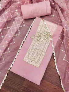 KIMISHA Floral Woven Design Beads and Stones Banarasi Cotton Unstitched Dress Material