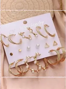 Vembley Gold-Plated Alloy Pearls Hoop Earrings