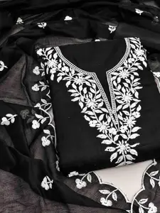 KIMISHA Floral Embroidered Thread Work Chanderi Cotton Unstitched Dress Material