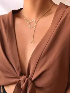 DressBerry Women Gold-Plated Double Square Pendant Necklace