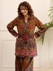 AUTUMN LANE Printed Mandarin Collar Top & PalazzosCo-OrdsSet