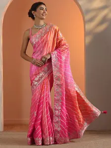 Libas Leheriya Embroidered Silk Blend Saree