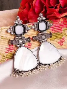 Sangria Artificial Beads Beaded Oxidised Geometrical Shaped Drop Earrings