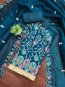 KIMISHA Floral Embroidered Thread Work Organza Unstitched Dress Material