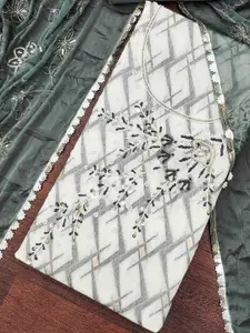 KIMISHA Geometric Woven Design Beads & Stones Banarasi Cotton Unstitched Dress Material