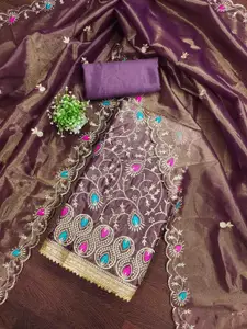 KIMISHA Floral Embroidered Thread Work Organza Unstitched Dress Material