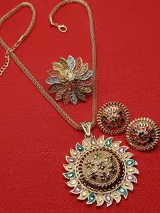 niva fashion Gold-Plated Brass Pendant & Earrings