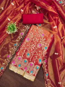 KIMISHA Floral Embroidered Thread Work Organza Unstitched Dress Material