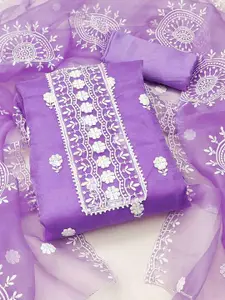 KIMISHA Floral Embroidered Thread Work Organza Unstitched Dress Material