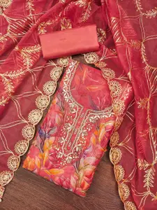 KIMISHA Floral Printed Organza Unstitched Dress Material