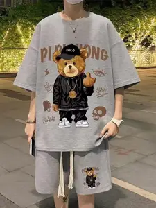 StyleCast Printed Round Neck T-Shirt & Shorts Co-Ord Set