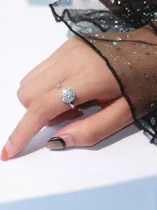 DressBerry Adjustable Silver Crystal Rotating Ring