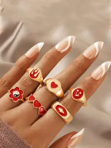 DressBerry Beautiful Red Color Dripping Oil Love Star, Heart Butterfly 6 Pcs Ring Set