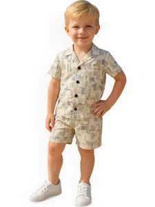 FASHION GRAB Boys Abstract Printed Lapel Collar Shirt & Shorts