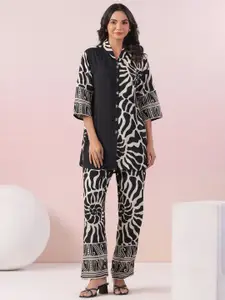 JISORA Printed Shirt Collar Neck Top With Palazzo Co-Ords