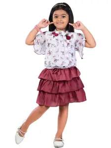 WORTON FASHION Girls Printed Top with Skirt Clothing Set
