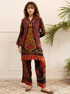 AUTUMN LANE Printed Shirt Collar Top & PalazzosCo-OrdsSet