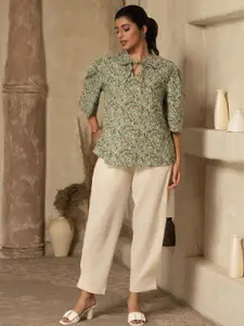 Sangria Printed Pure Cotton Top & Trousers Co-Ord Set