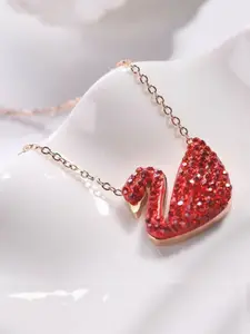 DressBerry Women Gold-Plated Single Layered Red Swan Necklace