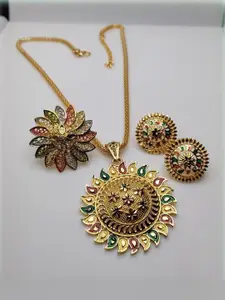 niva fashion Gold-Plated Brass Pendant & Earrings