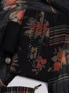 Meena Bazaar Floral Printed Mirror Work Unstitched Dress Material