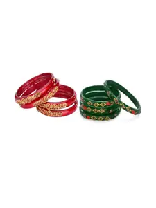 SOMIL Women Pack Of 2 Red And Green Glass Ethnic Handcrafted Traditional Bangle