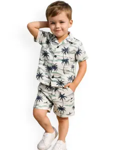 FASHION GRAB Boys Printed Short Sleeves Pure Cotton Shirt With Shorts