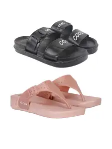 RIFOF Women Black PU Flip Flops