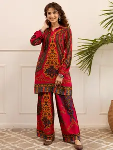 AUTUMN LANE Printed Shirt Collar Top & PalazzosCo-OrdsSet