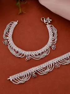 Silvermerc Designs Silver-Plated Artificial Stones Studded Layered Anklet