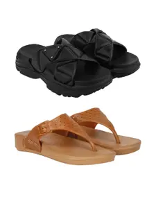 RIFOF Women Black PU Flip Flops