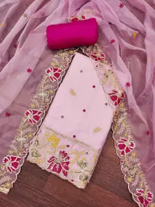 KIMISHA Floral Embroidered Sequinned Organza Unstitched Dress Material