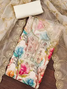 KIMISHA Floral Printed Organza Unstitched Dress Material