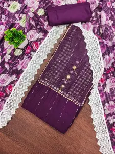 KIMISHA Floral Embroidered Sequinned Unstitched Dress Material