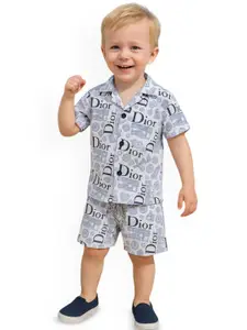 FASHION GRAB Boys Printed Pure Cotton Shirt With Shorts Clothing Set