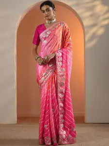 Libas Striped Embroidered Leheriya Printed Saree