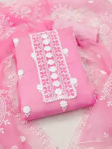 KIMISHA Floral Embroidered Thread Work Organza Unstitched Dress Material