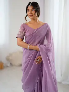 Anouk Embellished Beads and Stones Tissue Saree with Blouse Piece