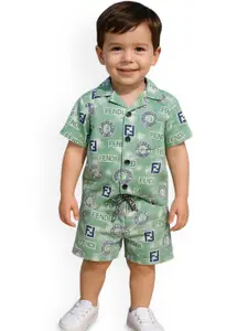 FASHION GRAB Printed Shirt Neck Pure Cotton Shirt With Short