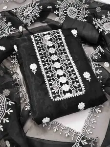 KIMISHA Floral Embroidered Thread Work Oragnza Unstitched Dress Material