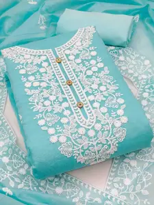 KIMISHA Floral Embroidered Thread Work Chanderi Cotton Unstitched Dress Material