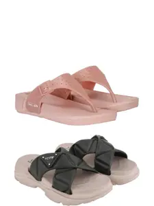 RIFOF Women Pink PU Flip Flops