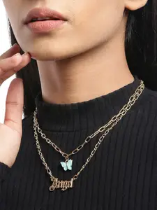 DressBerry Women Blue Butterfly and Angel Pendant Layered Necklace