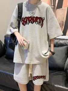 StyleCast Printed Round Neck T-Shirt & Shorts Co-Ord Set