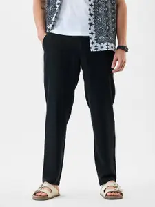 Snitch Men Black Mid-Rise Relaxed Fit Trouser